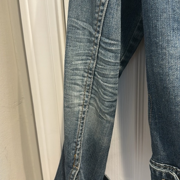 Custom Denim Distressed Jacket— size not listed 19” Pit to pit with stretch - Picture 5 of 9